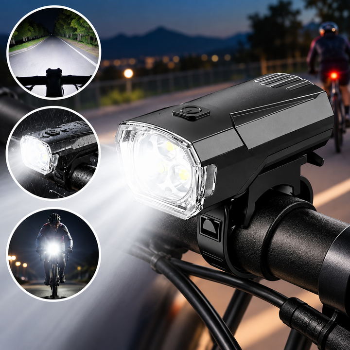 Rechargeable USB Bicycle Front Light with Triple-LED High-Intensity Waterproof Mount Bowlift