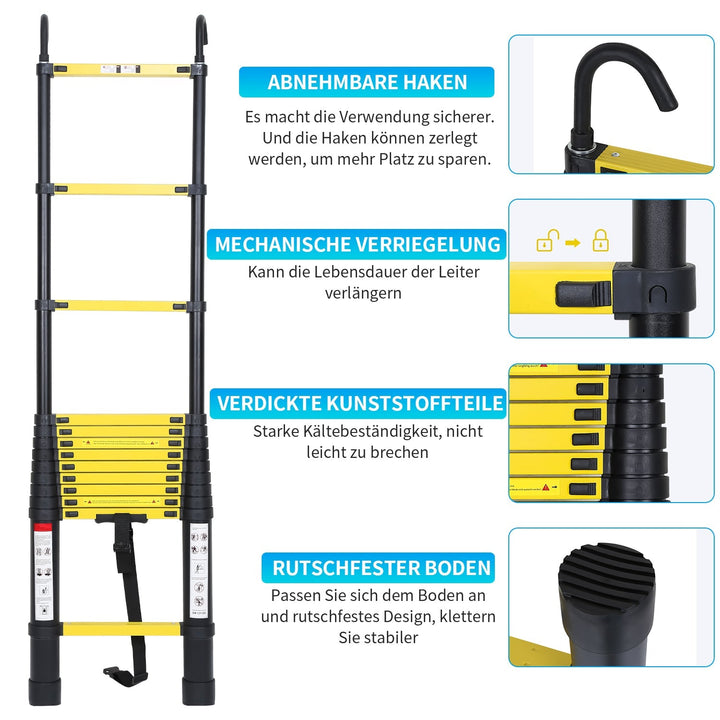 Telescopic Ladder Aluminum with Removable Hook | Bowlift