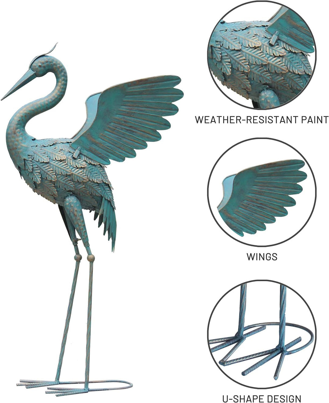 BowLift | 33-37 Inch Metal Crane Garden Statue Decor, Bird Garden Sculpture & Statues, Outdoor Decoration for Garden Patio Lawn Backyard Pool, Vintage Spreading Wings Crane, Set of 2