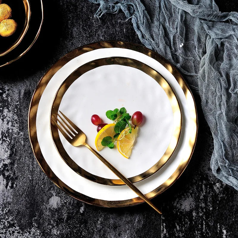 BowLift | Elegant Ceramic Beef Platter with Gold Edge