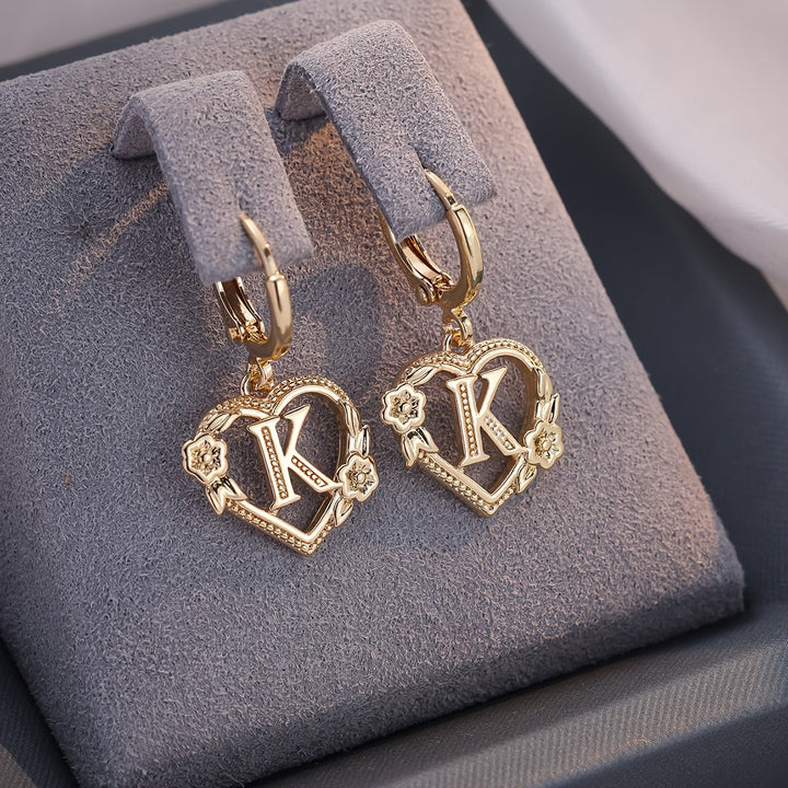BowLift | Dainty Initial Letter Heart Hoop Earrings