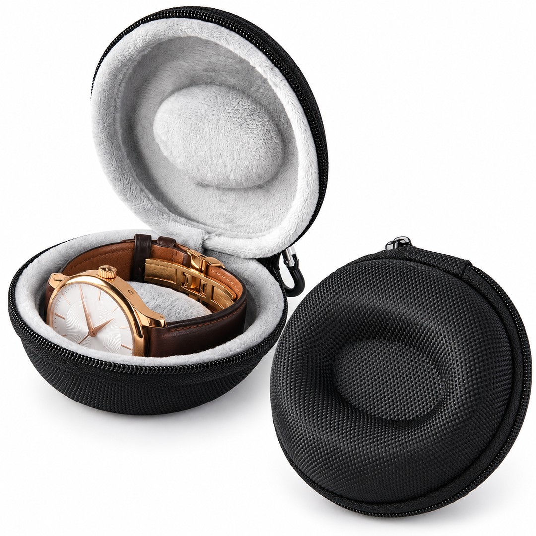 Compact Round Hard-Shell Travel Watch and Jewelry Case Bowlift
