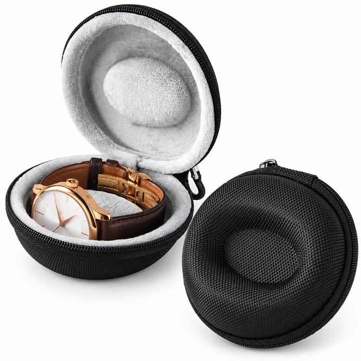 Compact Round Hard-Shell Travel Watch and Jewelry Case Bowlift