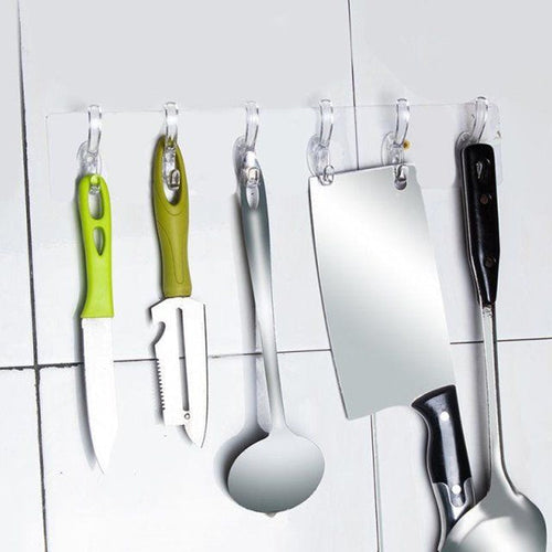 6 Hooks Multifunctional Self-Adhesive Hooks No Drilling Wall Transparent Hook | Bowlift