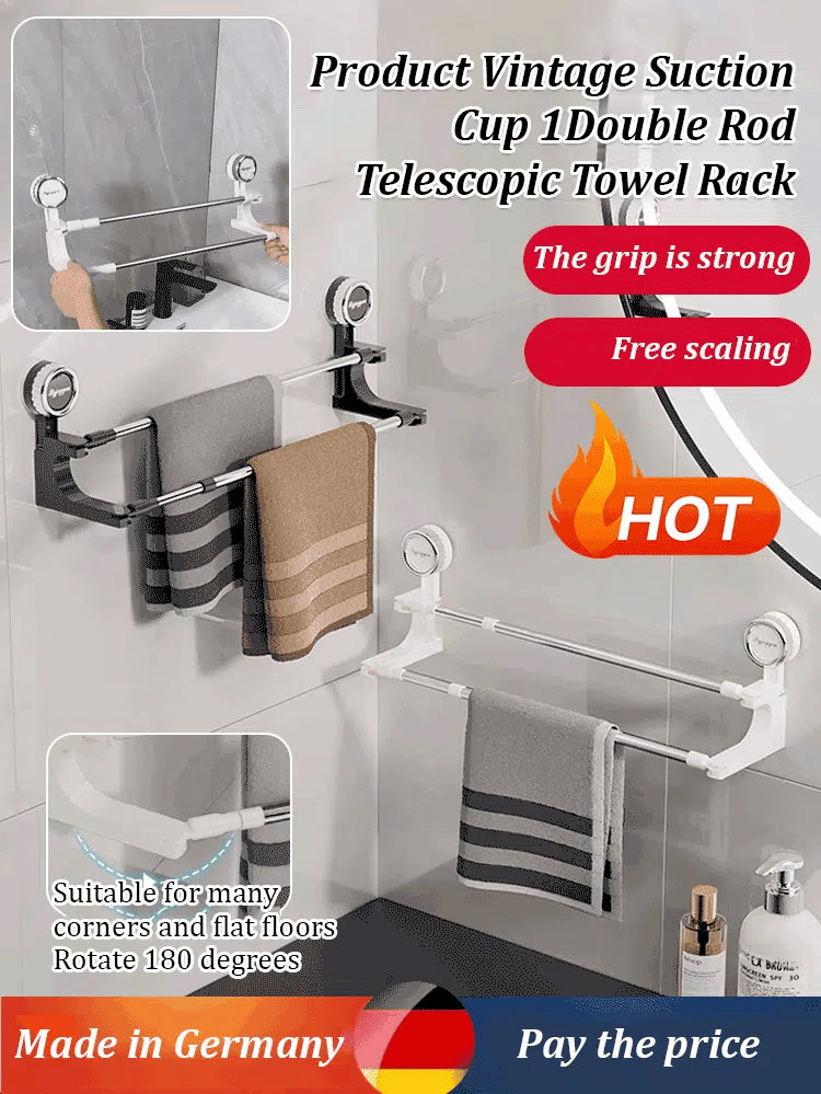 BowLift | AquaElegance Suction Cup Double Towel Holder | Effortlessly stylish towel storage with secure suction technology for a tidy bathroom