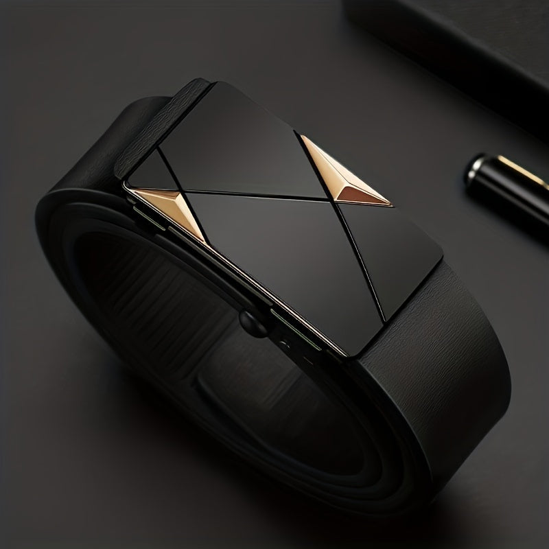 BowLift | Men’s Genuine Leather Belt with Automatic Buckle – Classic Adjustable Cowhide Waist Belt