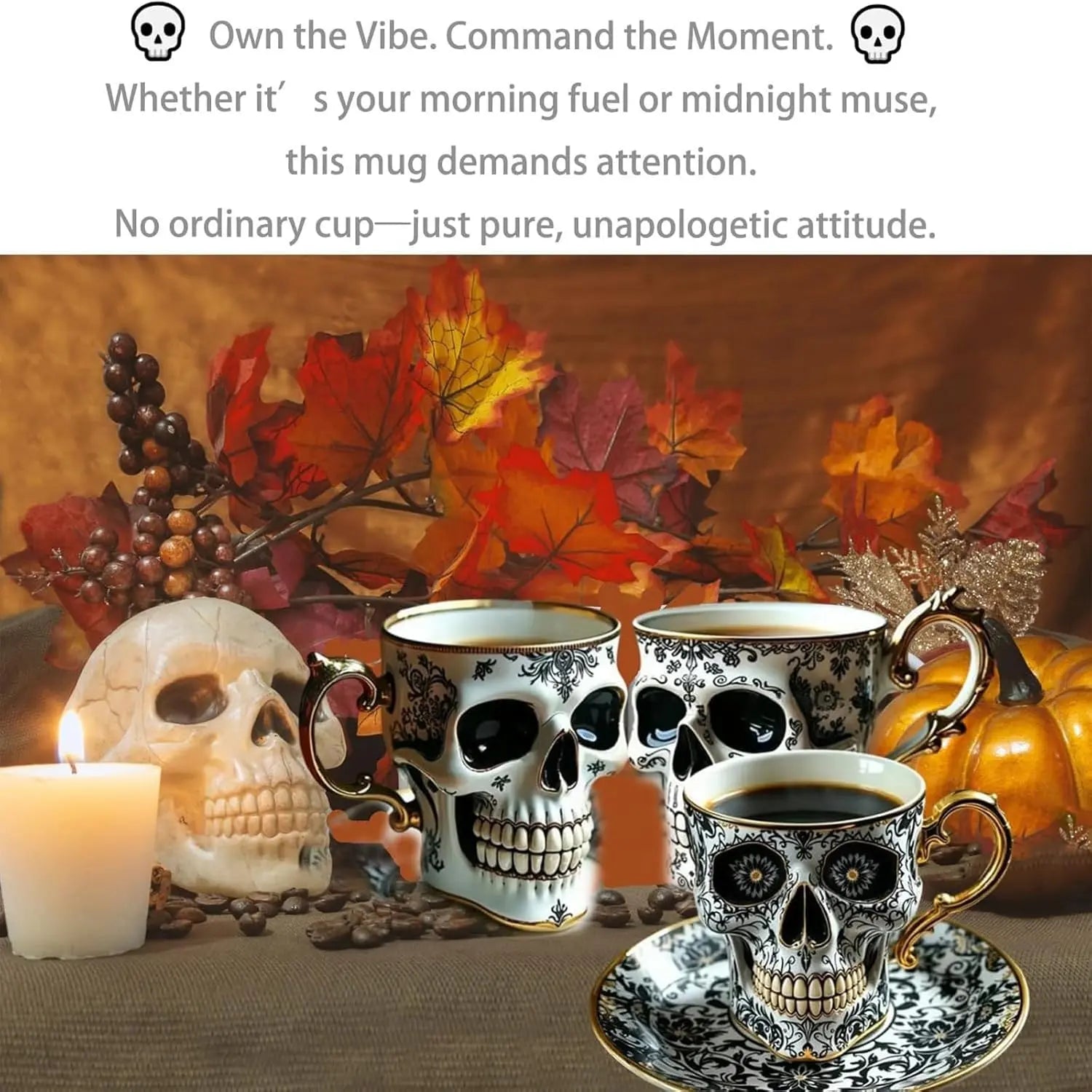 BowLift | Gothic Skull Decorative Mug Noctura – Artistic Hand-Painted Skull Decoration