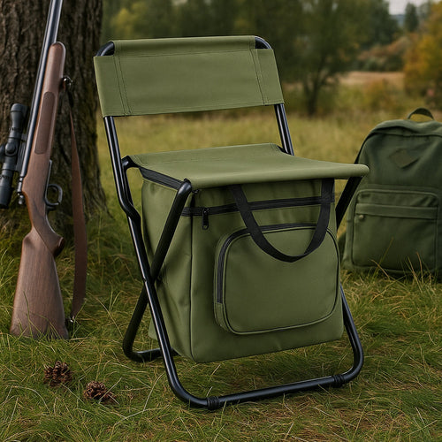 Folding Camping Chair with Backrest and Cooler Bag – Green | Bowlift