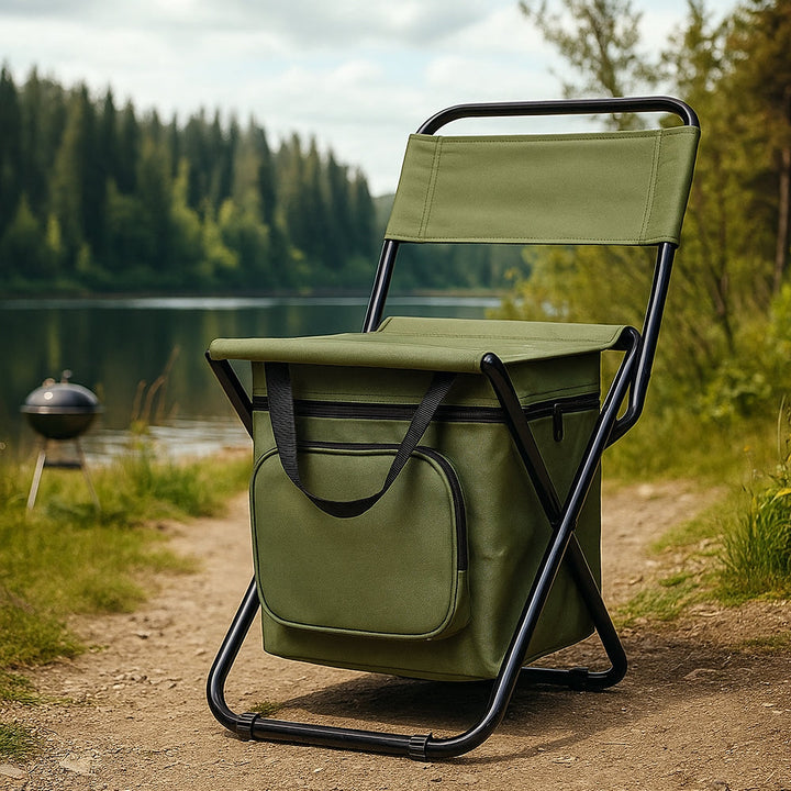 ChillPack Outdoor Chair – Folding Camping Chair with Backrest and Integrated Cooler Bag | Bowlift
