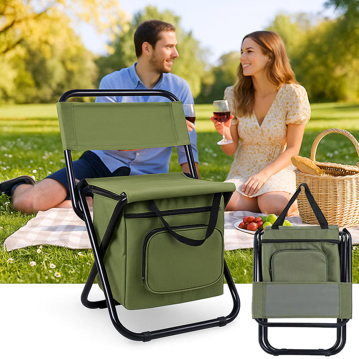 Folding Camping Chair with Backrest and Cooler Bag – Green | Bowlift
