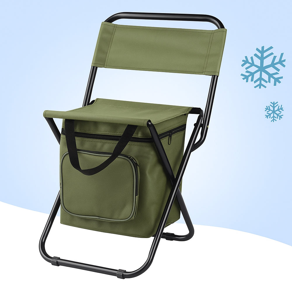 Folding Camping Chair with Backrest and Cooler Bag – Green | Bowlift