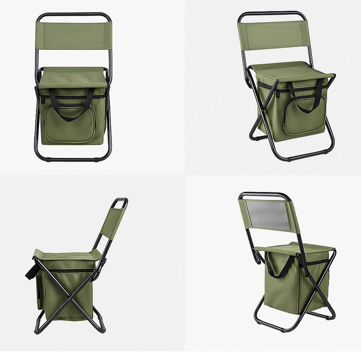 Folding Camping Chair with Backrest and Cooler Bag – Green | Bowlift