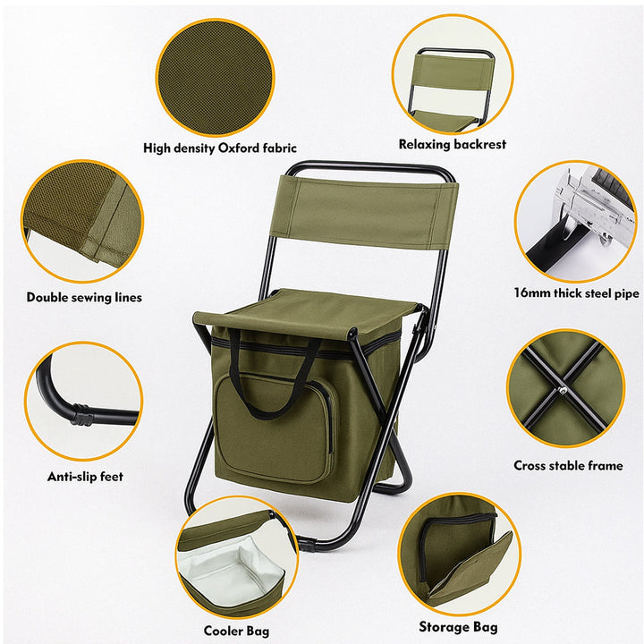Folding Camping Chair with Backrest and Cooler Bag – Green | Bowlift