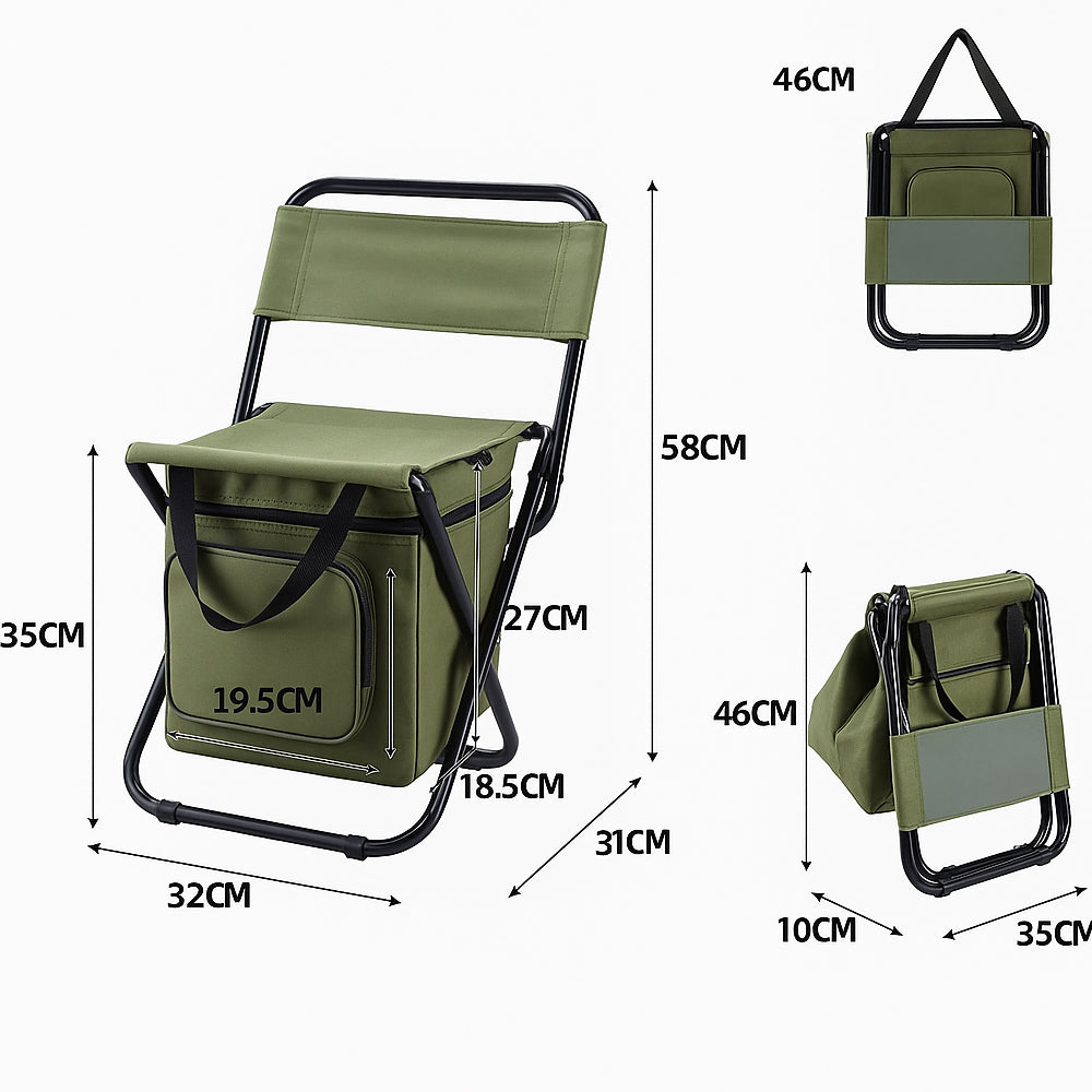 Folding Camping Chair with Backrest and Cooler Bag – Green | Bowlift