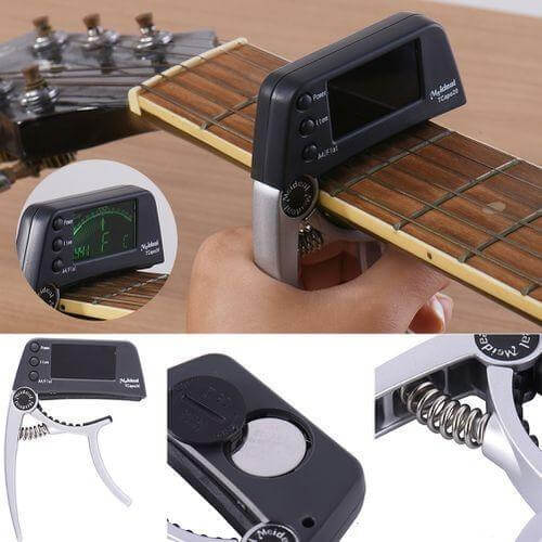 Capo & Tuner "TuneGrip" – 2-in-1 Guitar accessory with LCD screen | Bowlift