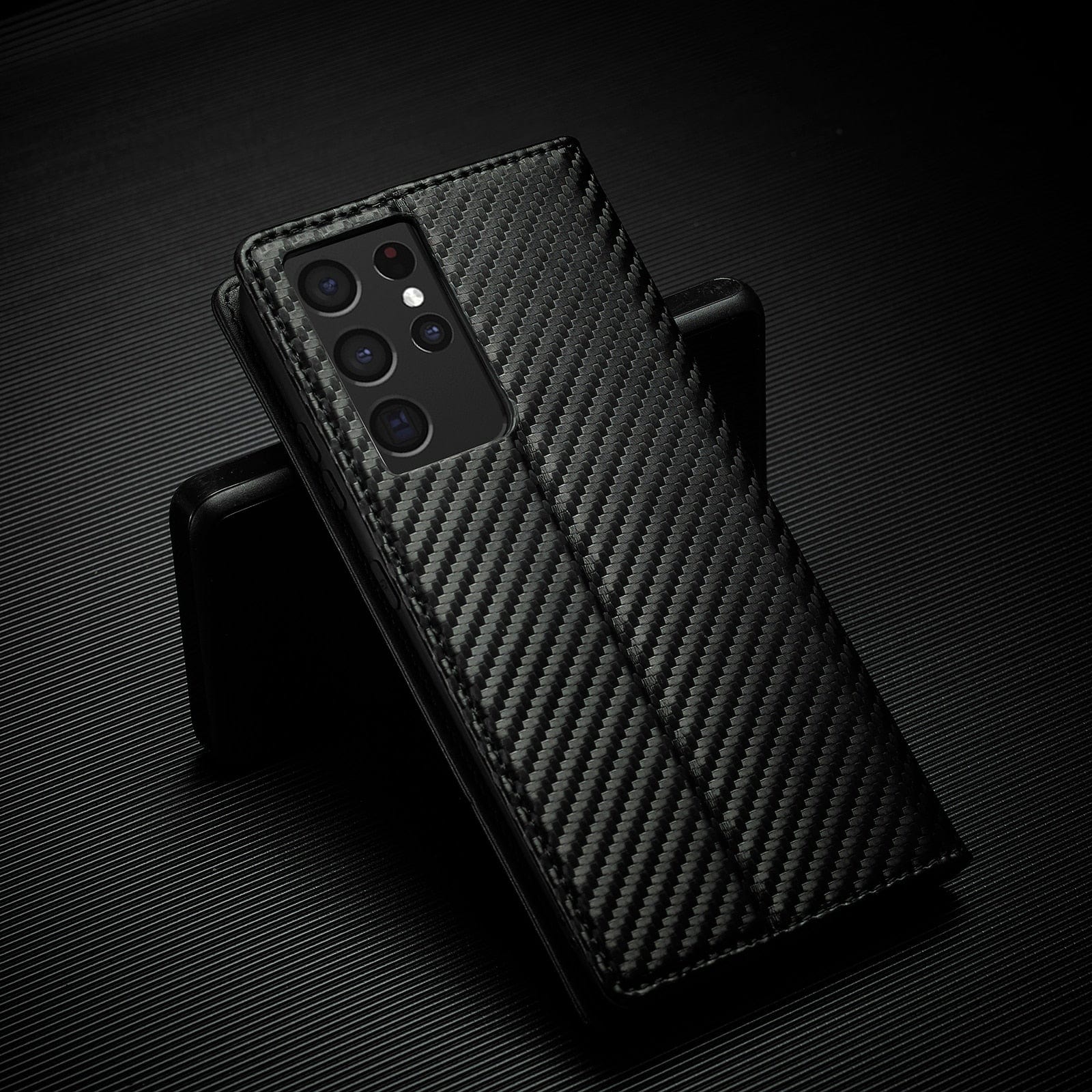 BowLift | S23 Phone case | Card holder made of carbon fiber leather with magnetic closure