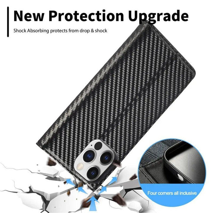 BowLift | S23 Phone case | Card holder made of carbon fiber leather with magnetic closure