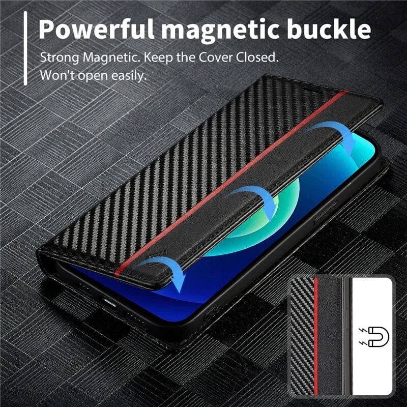 BowLift | S23 Phone case | Card holder made of carbon fiber leather with magnetic closure