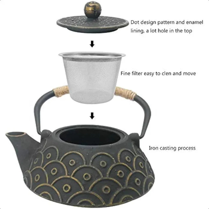 Cast Iron Teapot with Stainless Steel Infuser Loose Leaf Tea Kettle | Bowlift