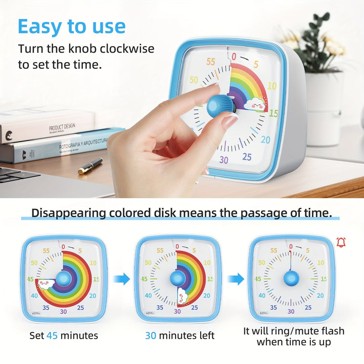 Rainbow Time Management Timer – Visual 60-Minute Countdown Timer for Study, Work, and Home | Bowlift
