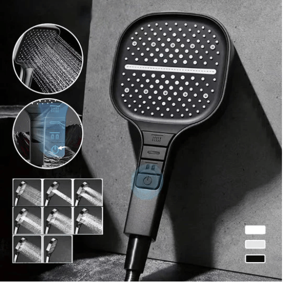 HydraLux 7-Settings Shower Head – Water-Saving & Anti-Scale – Square Chrome | Bowlift