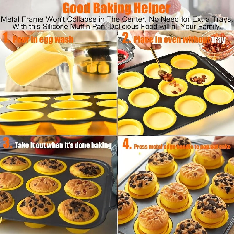 Press-Release Silicone Muffin Pan with Sturdy Metal Frame Bowlift