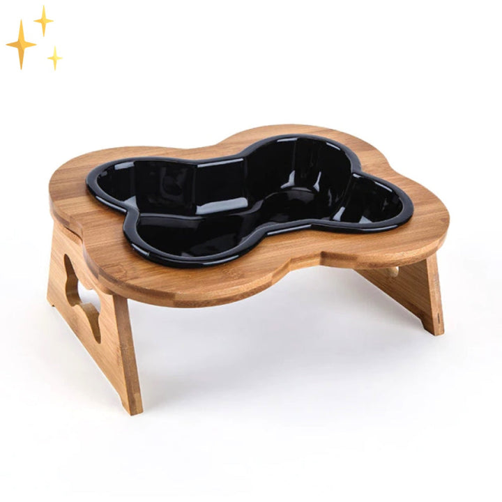 Ceramic Dog Food Bowl with Wooden Stand - BoneFeast Bowlift