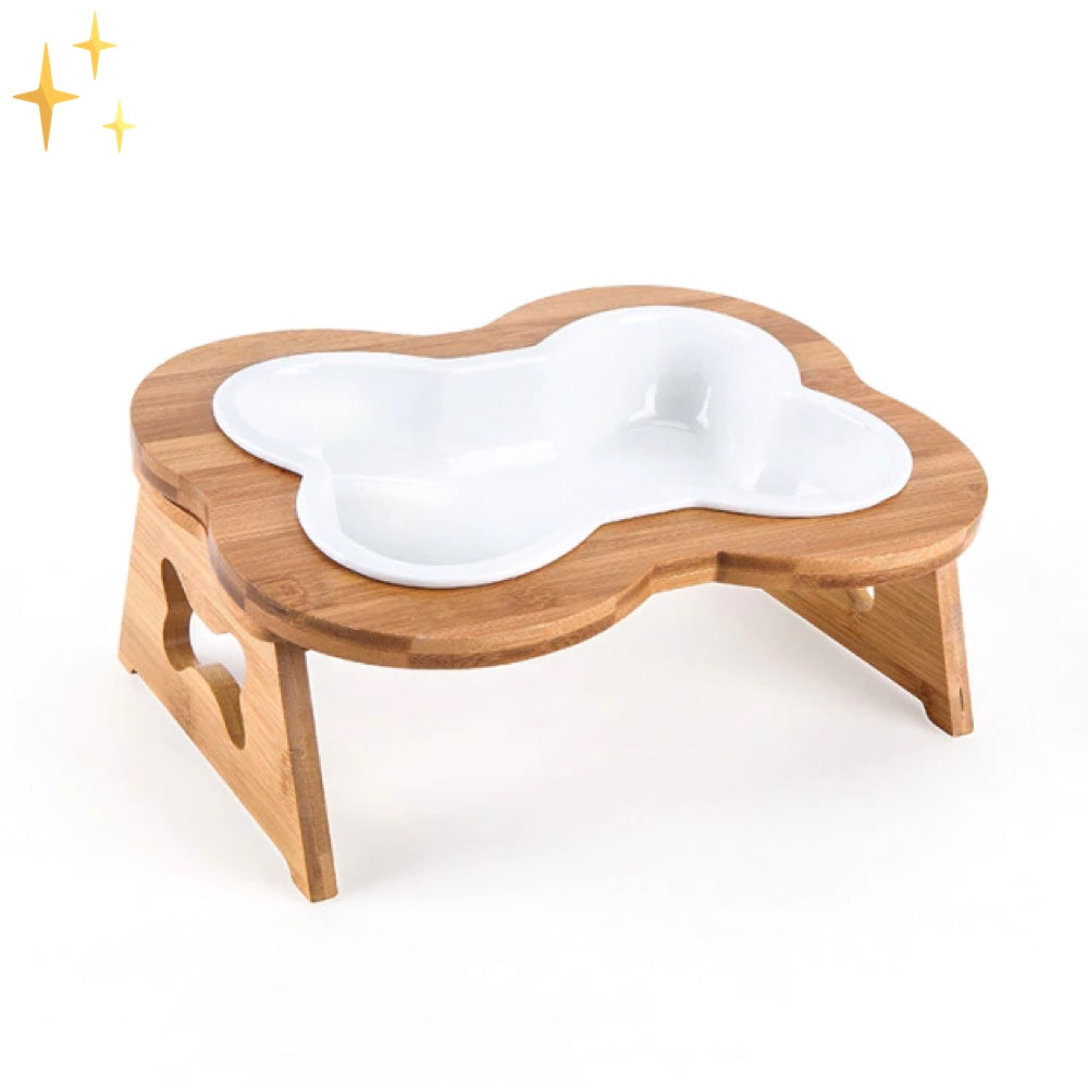 Ceramic Dog Food Bowl with Wooden Stand - BoneFeast Bowlift