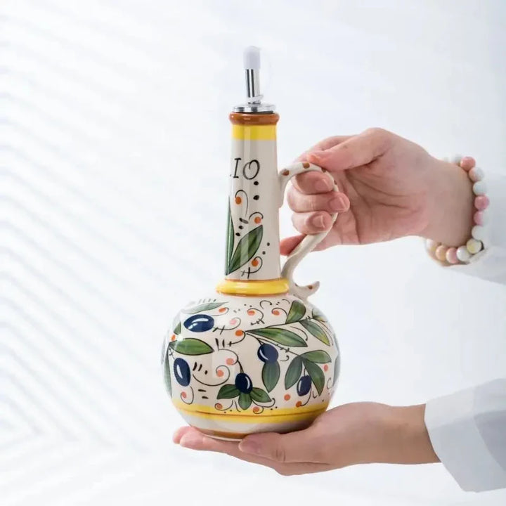 Ceramic Oil Bottle Kitchen Seasoning Dispenser with Drip-Free Spout | Bowlift