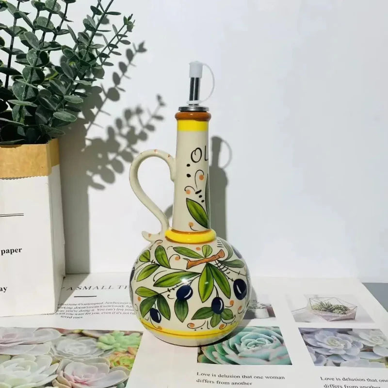 Ceramic Oil Bottle Kitchen Seasoning Dispenser with Drip-Free Spout | Bowlift
