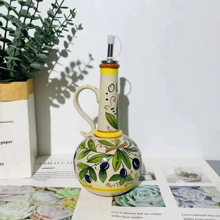 Ceramic Oil Bottle Kitchen Seasoning Dispenser with Drip-Free Spout | Bowlift