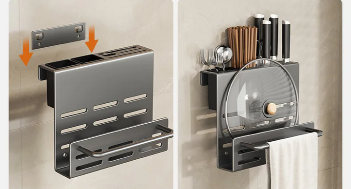 ChefSpace Wall-mounted Knife Holder with Cutting Board Storage – Stainless Steel Bowlift