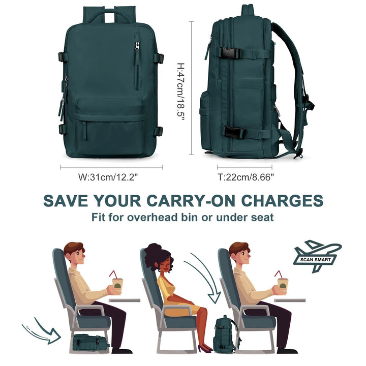 BowLift | Travelliva Women's Travel Backpack 35 L | Waterproof & with USB Port | Anti-theft & Shoe Compartment | For Hiking, Daily Use & Travel