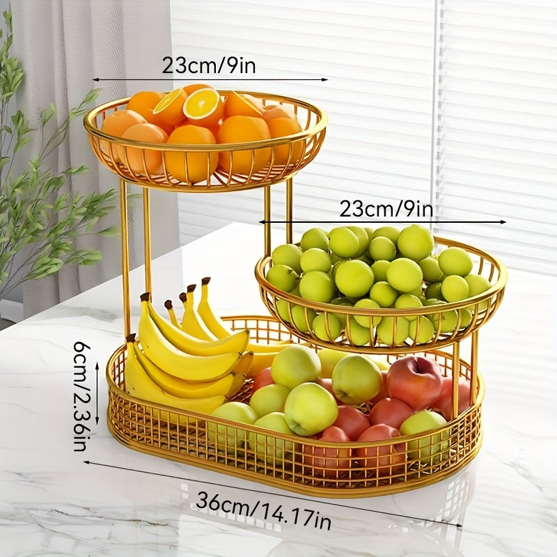 BowLift | Elegant Multi-Tier Metal Fruit Basket - Golden Wire Oval Design | Perfect for Snacks, Cakes & Desserts | Ideal for Easter, Thanksgiving, Christmas Outdoor Celebrations, Outdoor Dining Accessory|Multitier Design|Sturdy Structure, Fruit Decor