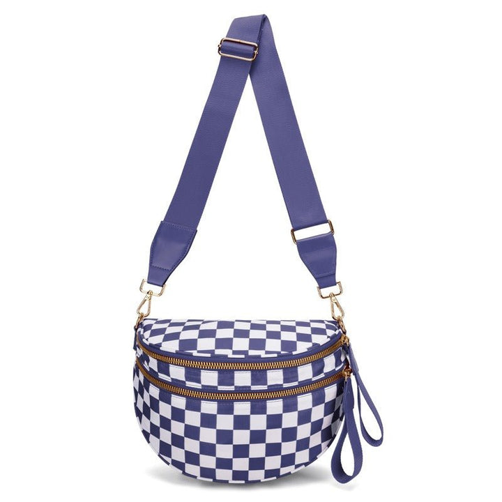BowLift | LuxeMosaic Iris Crossbody Bag | Stylish checkerboard purse with adjustable strap for everyday essentials