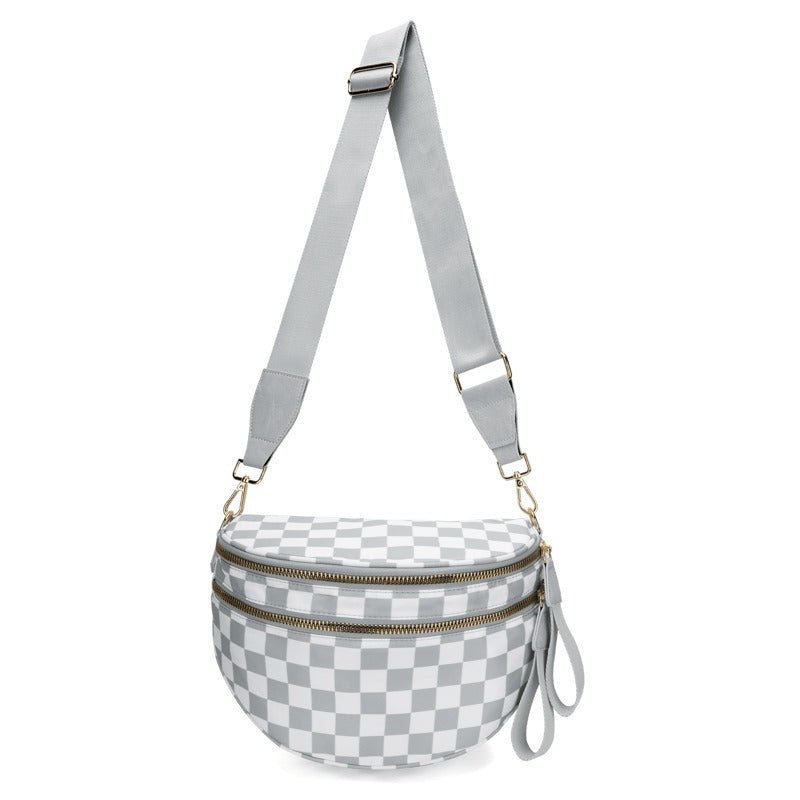 BowLift | LuxeMosaic Iris Crossbody Bag | Stylish checkerboard purse with adjustable strap for everyday essentials