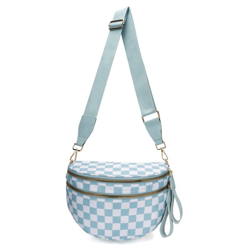BowLift | LuxeMosaic Iris Crossbody Bag | Stylish checkerboard purse with adjustable strap for everyday essentials