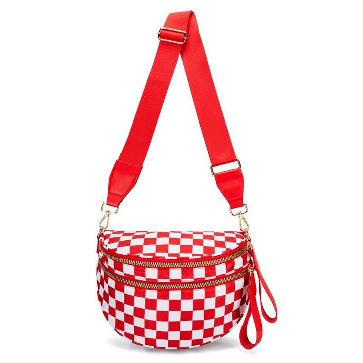 BowLift | LuxeMosaic Iris Crossbody Bag | Stylish checkerboard purse with adjustable strap for everyday essentials