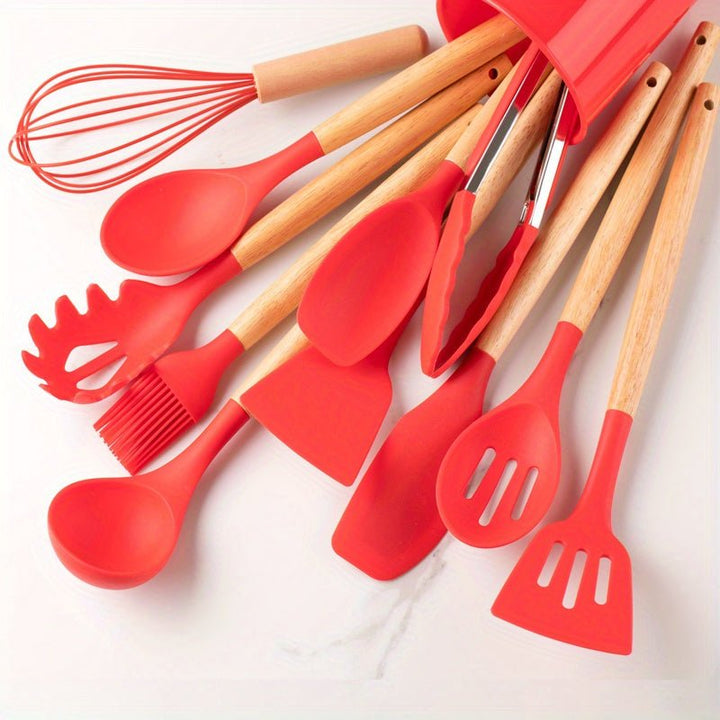 BowLift | CHEFTouch Utensil Set – 12-Piece Non-Stick Safe Tools with Wooden Handles