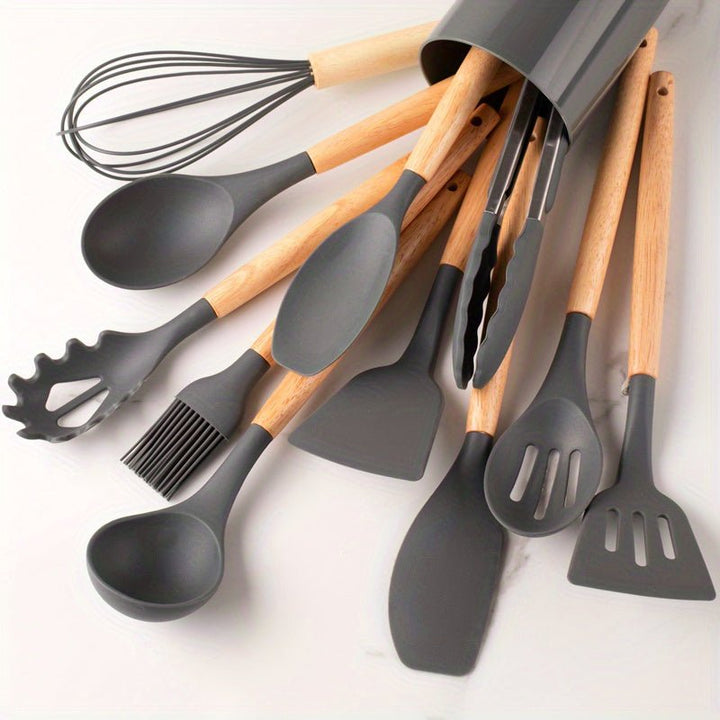 BowLift | CHEFTouch Utensil Set – 12-Piece Non-Stick Safe Tools with Wooden Handles
