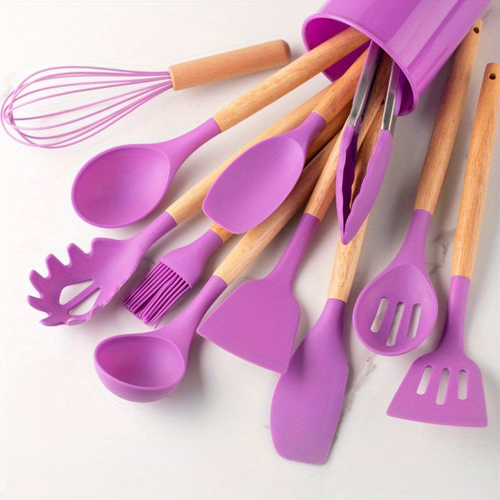 BowLift | CHEFTouch Utensil Set – 12-Piece Non-Stick Safe Tools with Wooden Handles