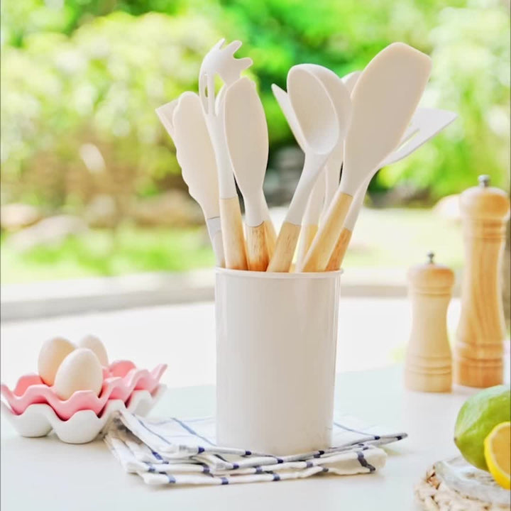 BowLift | CHEFTouch Utensil Set – 12-Piece Non-Stick Safe Tools with Wooden Handles