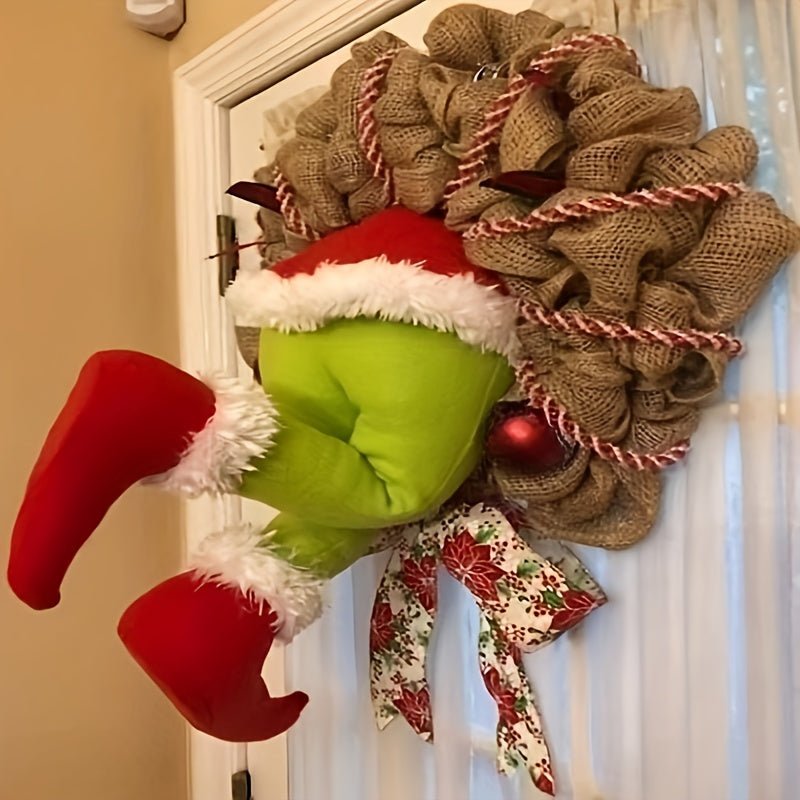 BowLift | Christmas Thief & Elf Leg Burlap Wreath – Whimsical Holiday Décor for a Playful Festive Touch