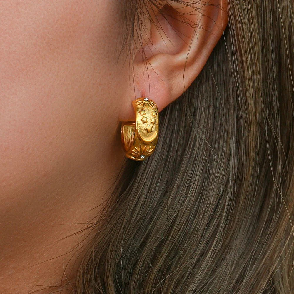 BowLift | Chunky Astrology Embossed Hoop Earrings