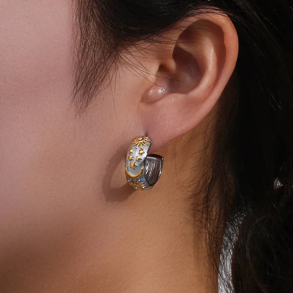 BowLift | Chunky Astrology Embossed Hoop Earrings