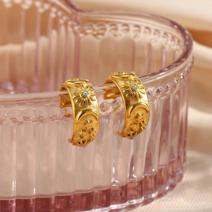 BowLift | Chunky Astrology Embossed Hoop Earrings