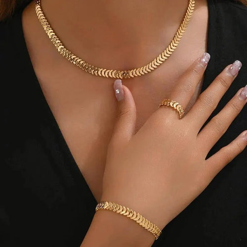 BowLift | Classy Fishbone Necklace, Bracelet, and Ring Set