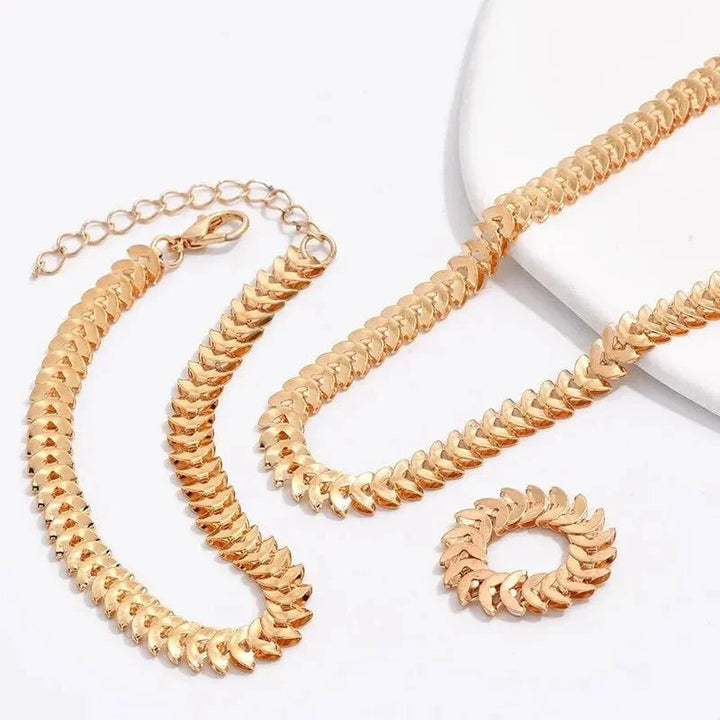 BowLift | Classy Fishbone Necklace, Bracelet, and Ring Set