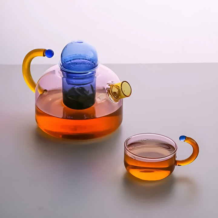 Transparent Teapot & Cups – Stylish Set in Contrasting Colors | Bowlift
