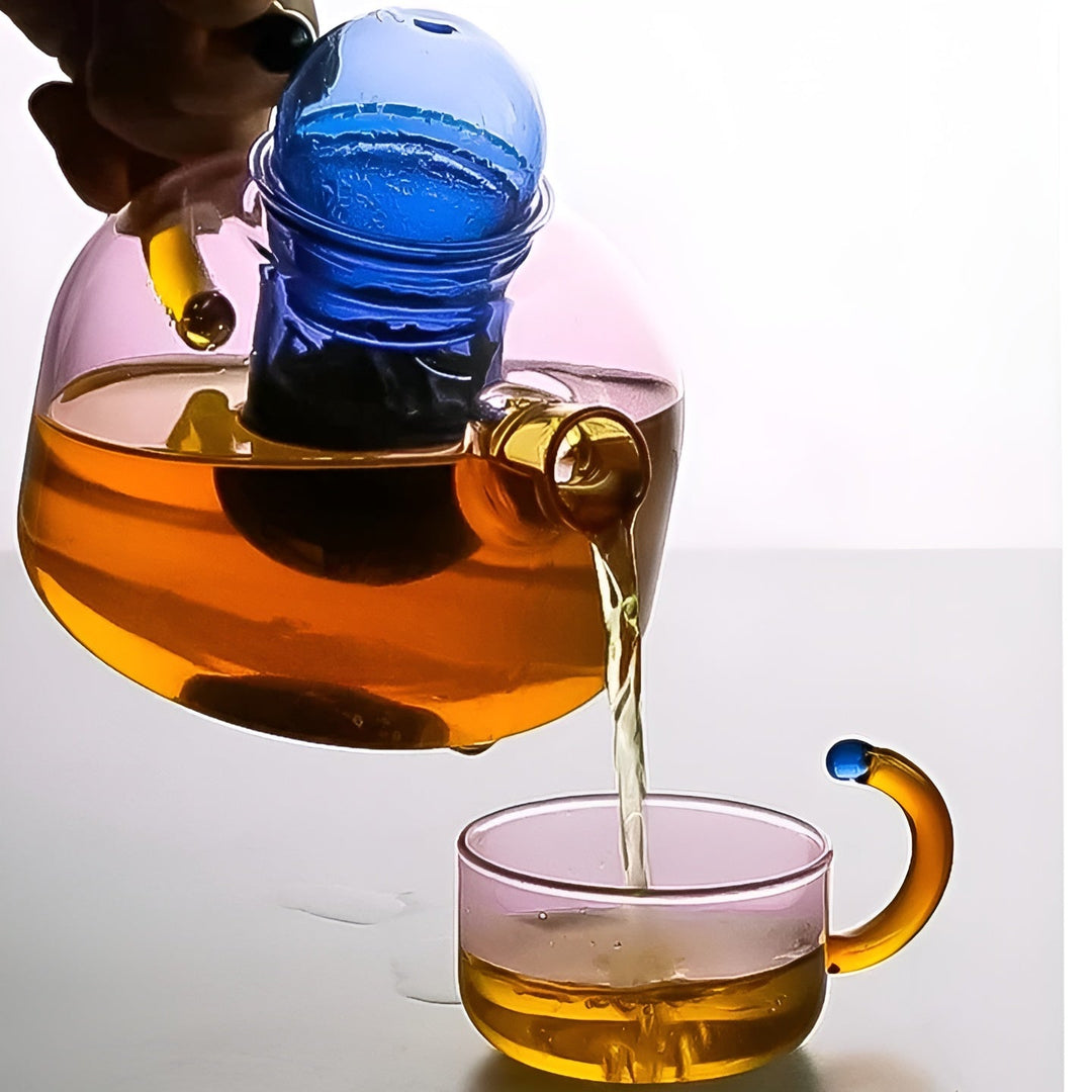 Transparent Teapot & Cups – Stylish Set in Contrasting Colors | Bowlift